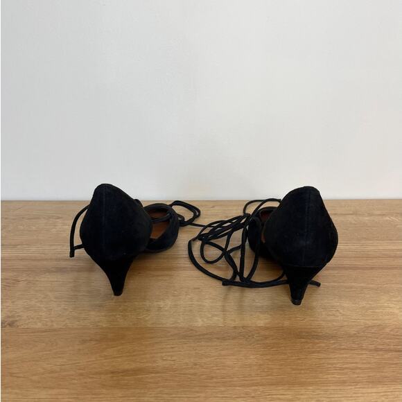 Jeffrey Campbell + Free People Andra Black Suede Lace Up Kitten Heel Size 8 Boho - Picture 4 of 8